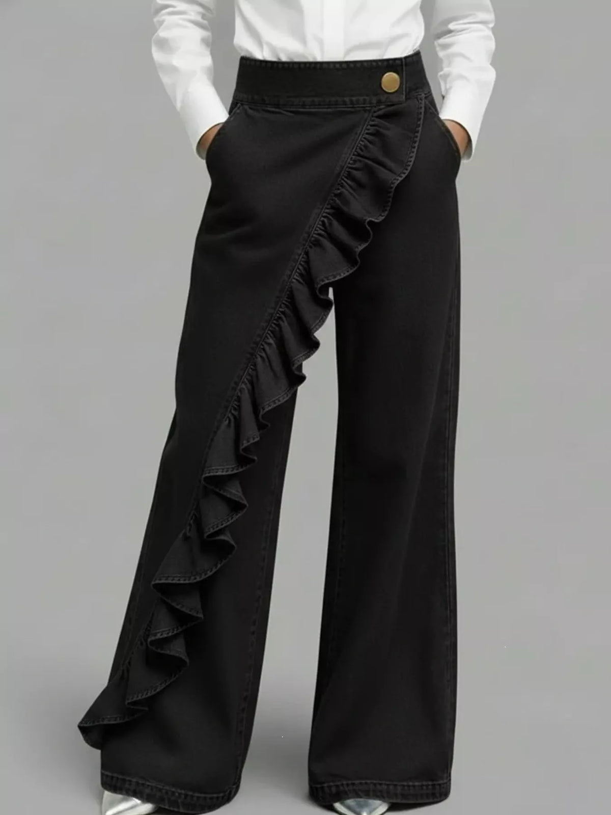 Ruffled Wide-Leg Jeans