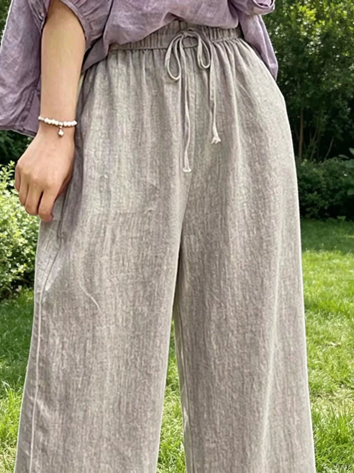 Casual Drawstring Wide Leg Pants