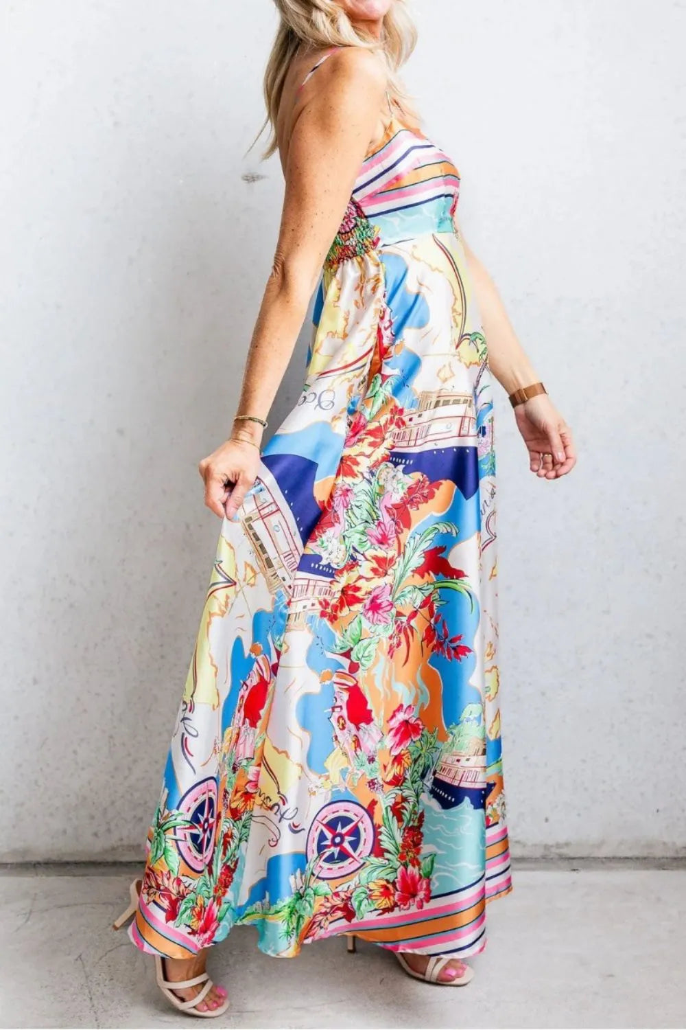Square Neck Maxi Cami Dress in Multicolor