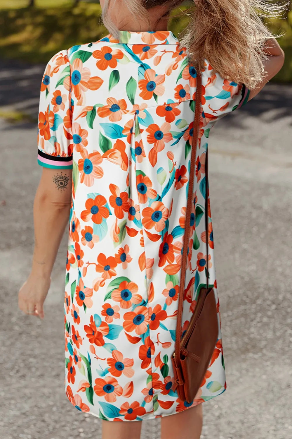 Contrast Trim Floral Tiered Mini Dress