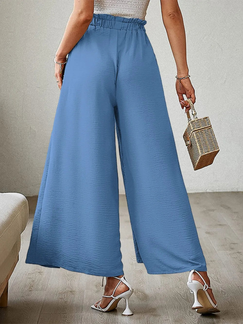 Wide Leg Pants with Tie and Slit