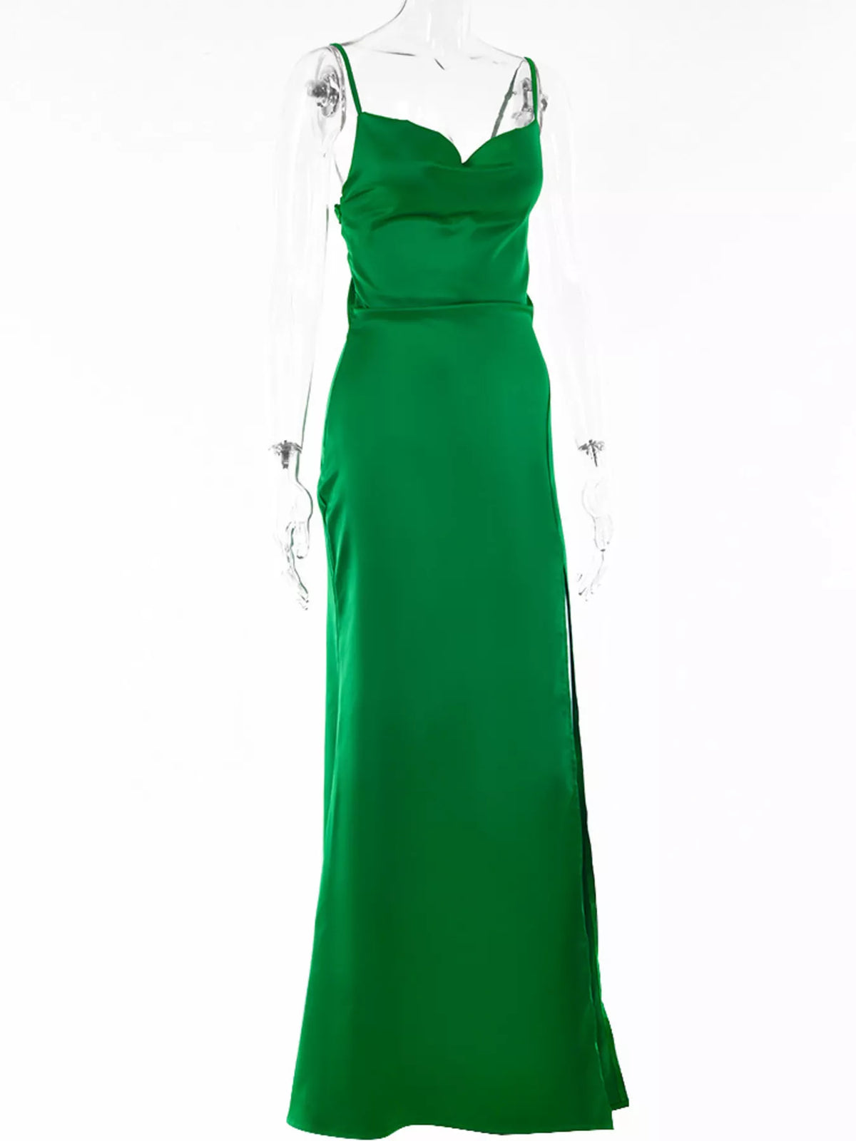 Ruched Split Spaghetti Strap Maxi Dress by Elegant Elements