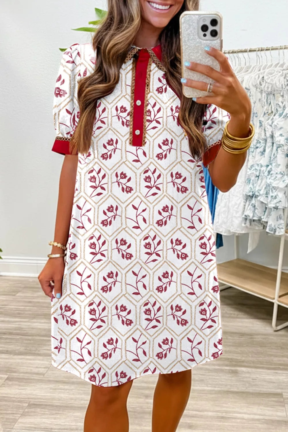 Contrast Trim Pocketed Dress in Rust
