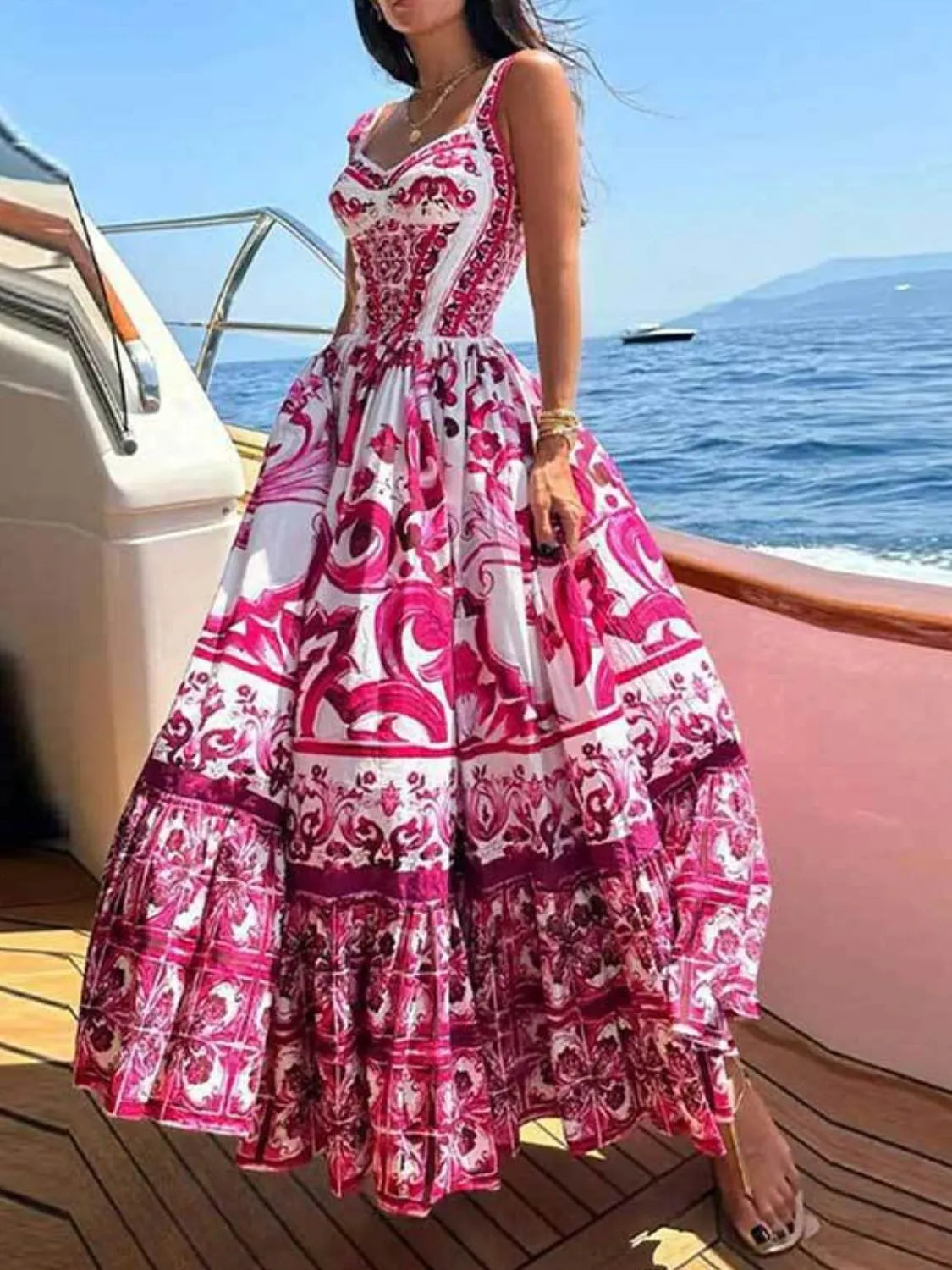 Smocked Ruched Wide-Strap Dress