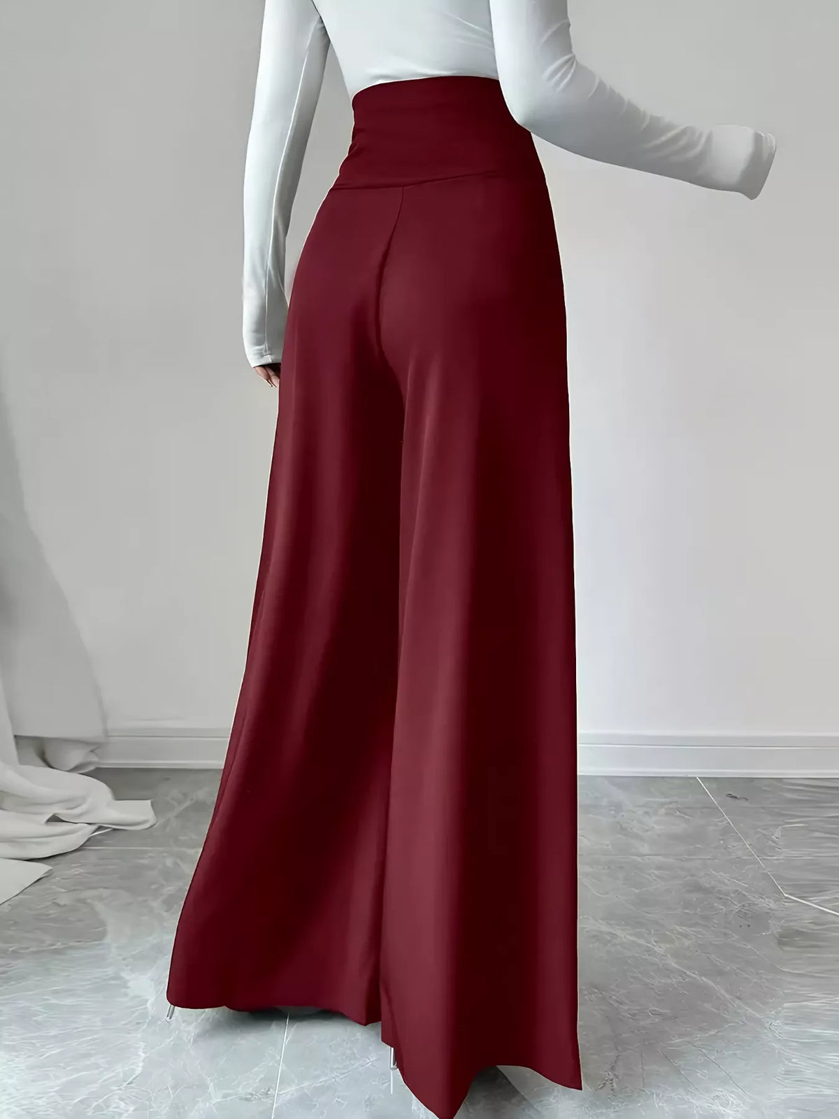 High Waist Wide Leg Pants with Button Detail