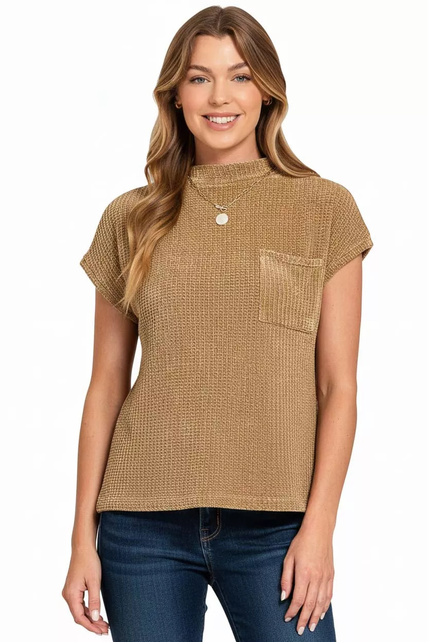 Zenana Chenille Waffle Knit Sweater in Deep Camel