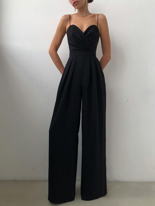 Ruched Wide Leg Jumpsuit with Spaghetti Straps