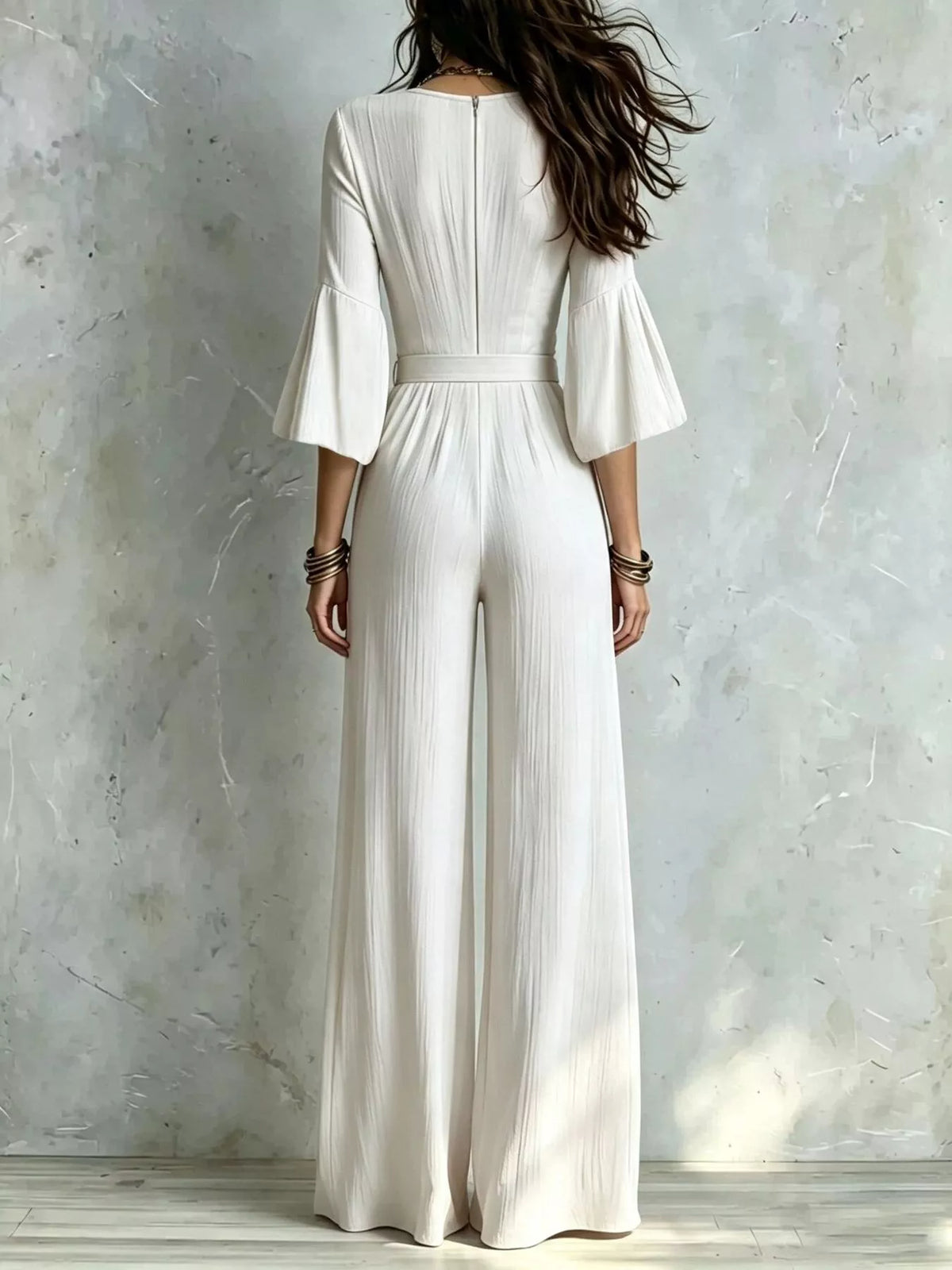 Pleated Wide-Leg Jumpsuit with Tie Waist