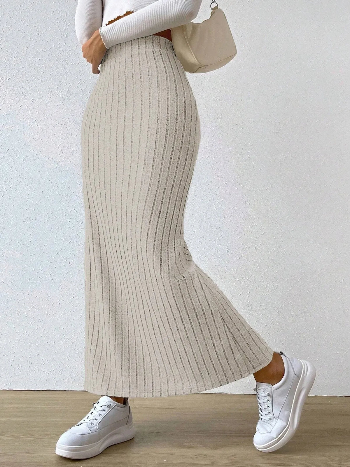 High-Waisted Ribbed Knit Maxi Skirt