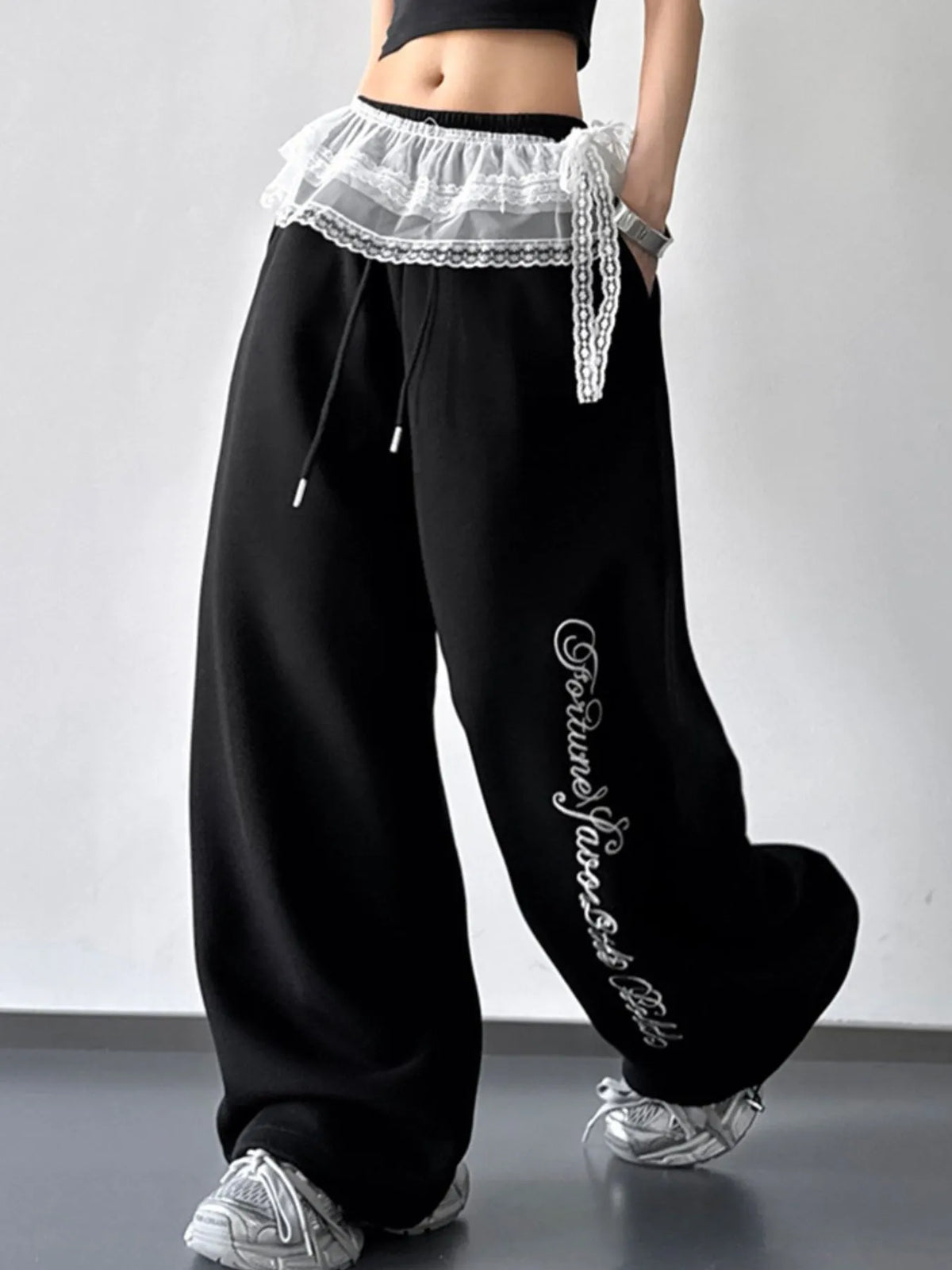 Loose-Fit Drawstring Wide-Leg Pants