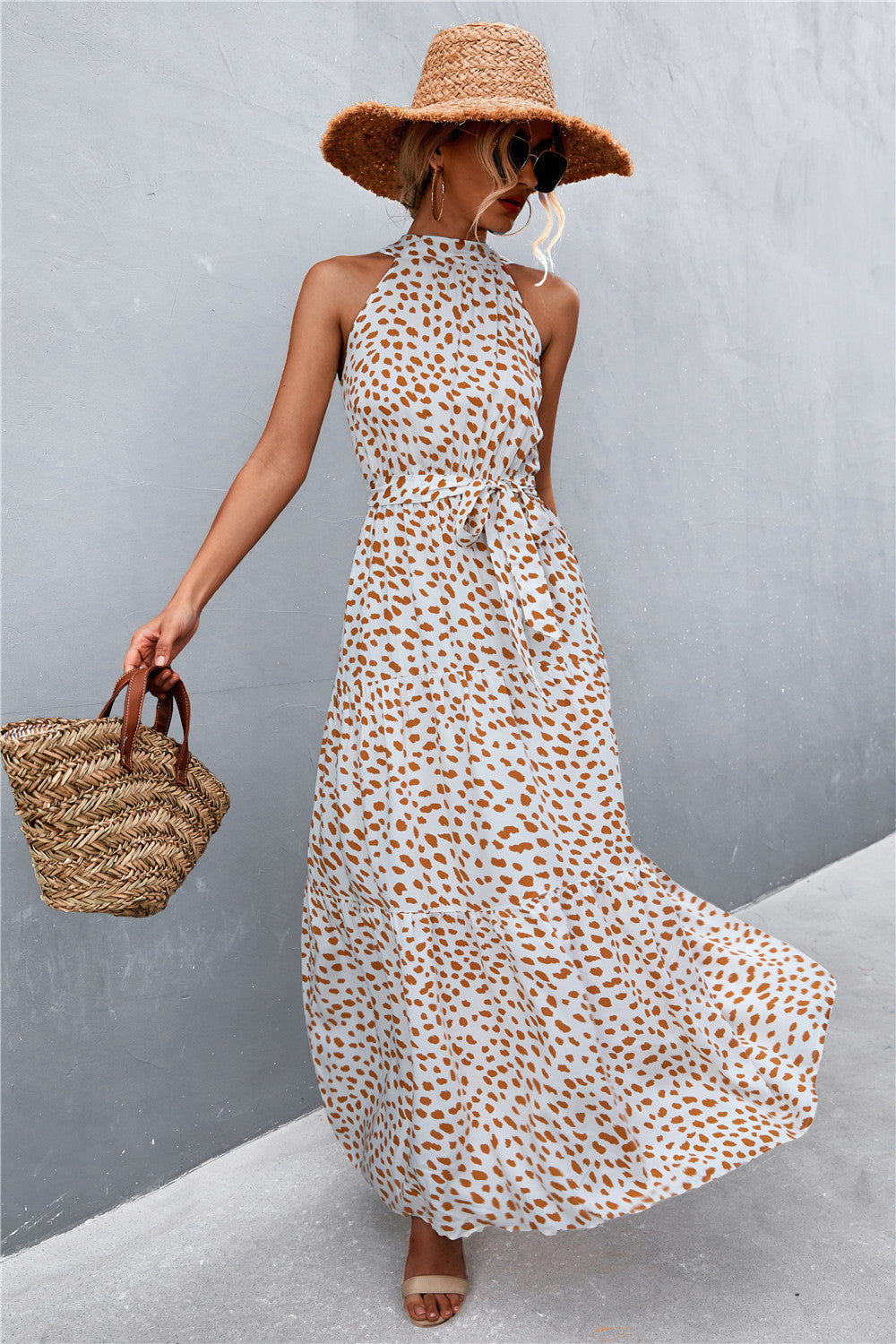 Printed Sleeveless Tie Waist Maxi Dress in Rose Floral in Rose/Floral
