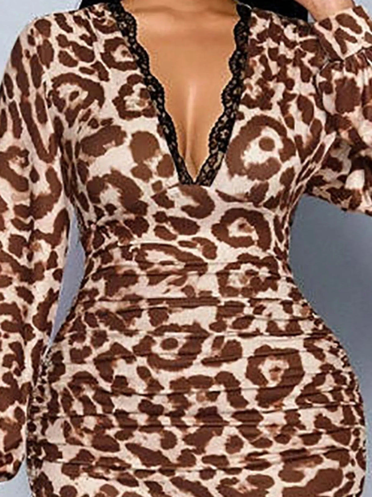 Lace-Detail Ruched Bodycon Midi Dress