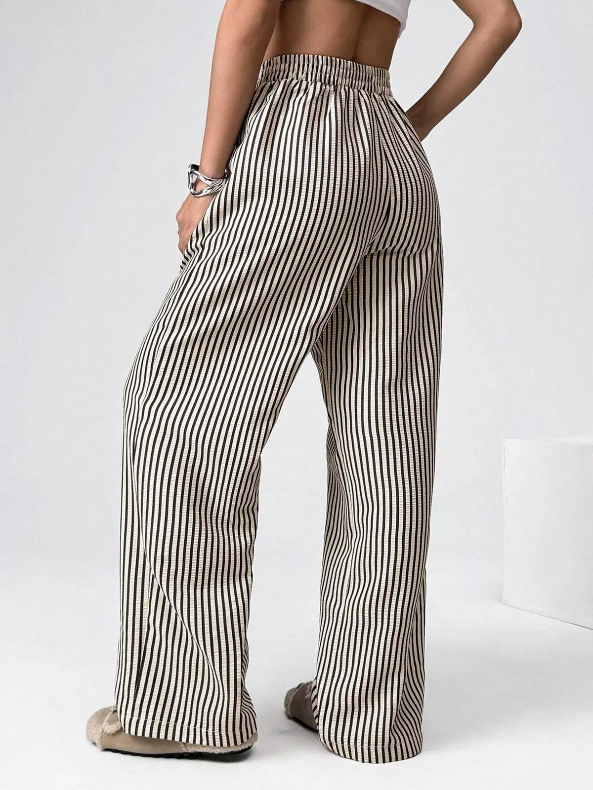 Striped High-Waisted Wide-Leg Pants
