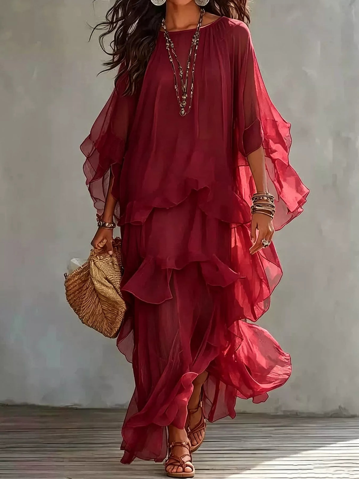 Ruffled Layered Bohemian Maxi Dress
