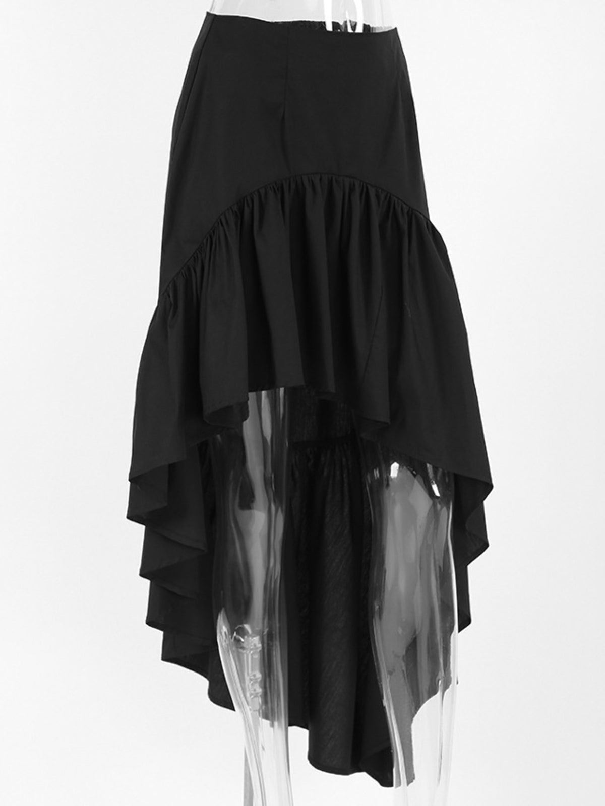 Asymmetrical Ruffle Hem Midi Skirt in Black