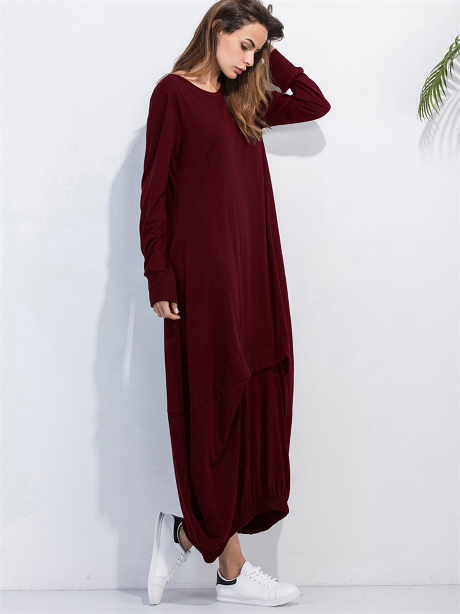 Round Neck Long Sleeve Sweatshirt Dress