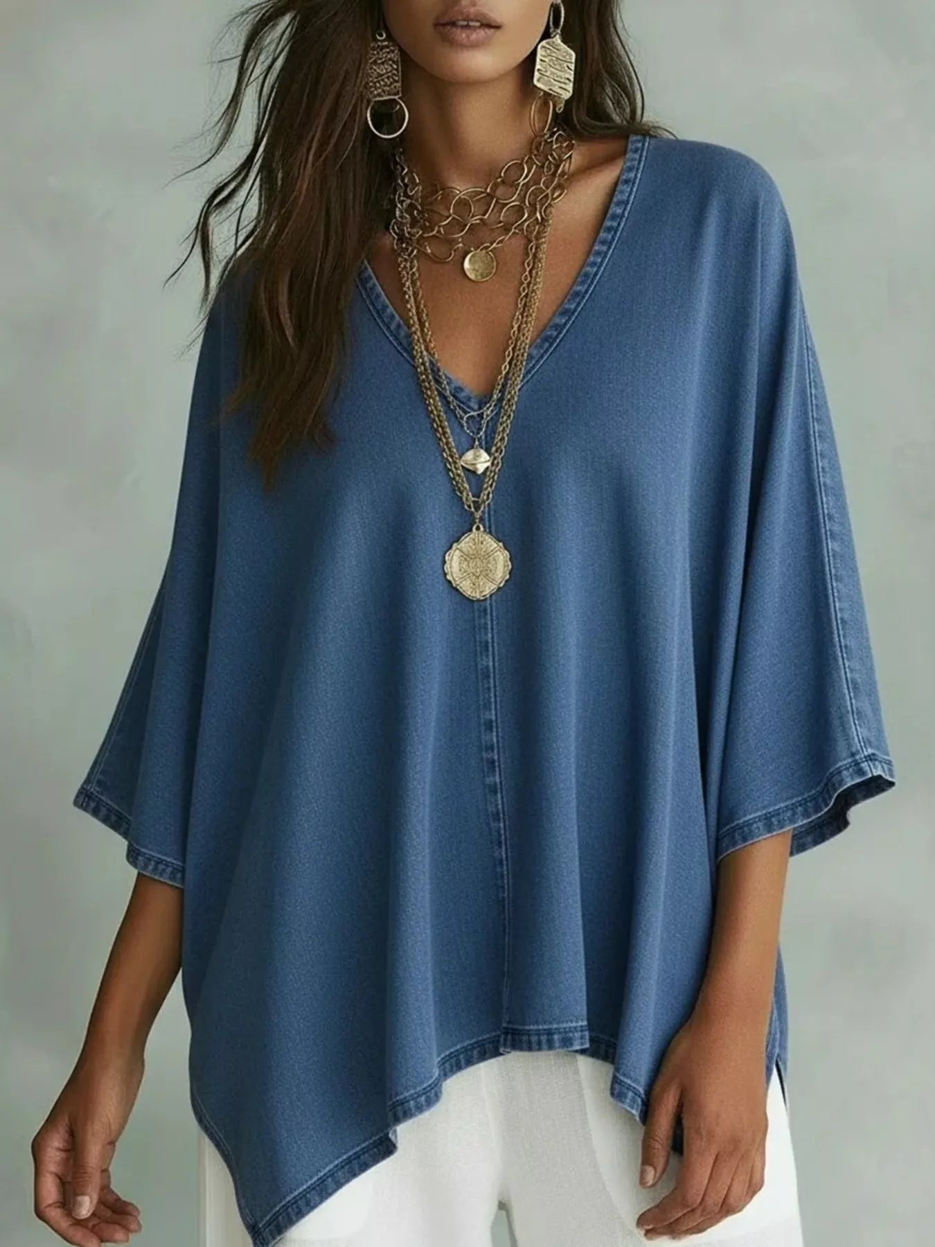 V-Neck Batwing Sleeve T-Shirt
