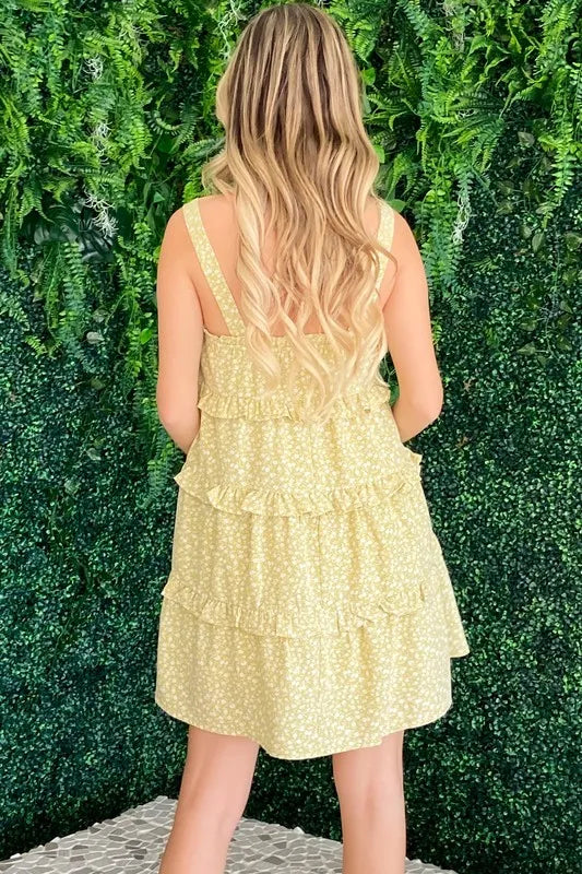 And The Why Ruffle Floral Babydoll Dress in Pastel Yellow