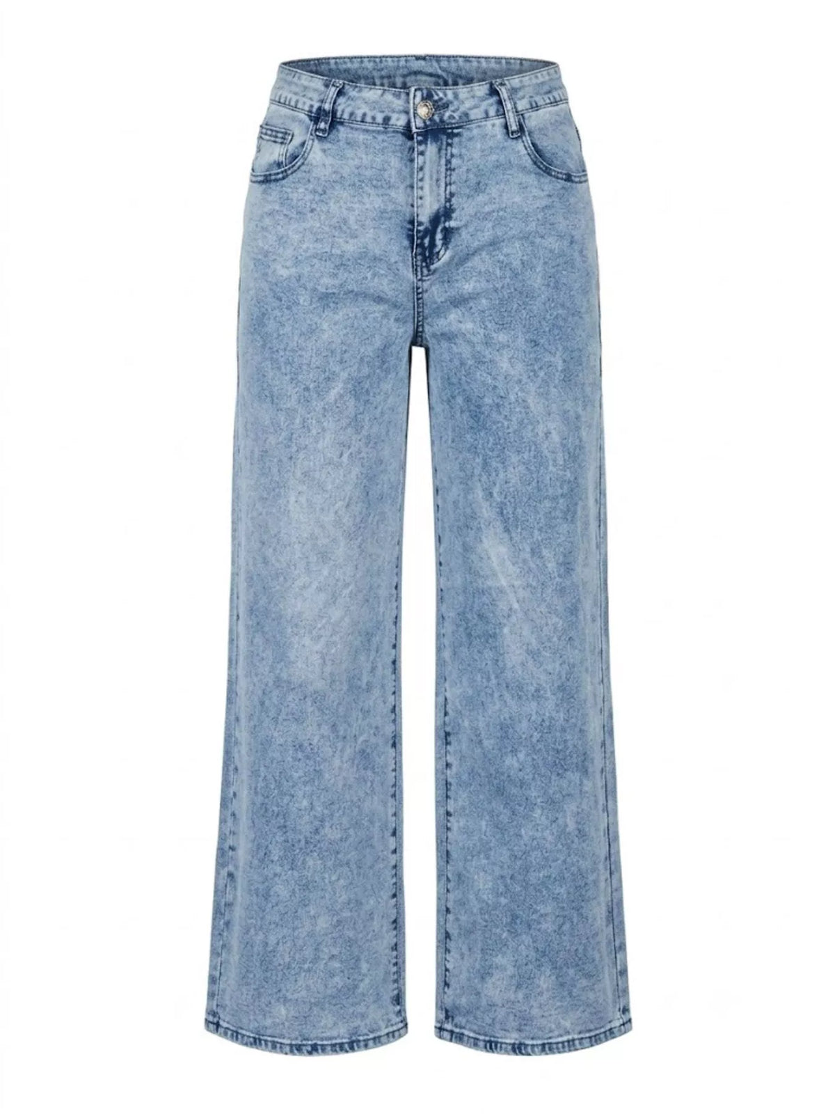 Embroidered Bow Wide Leg Jeans in Dusty Blue