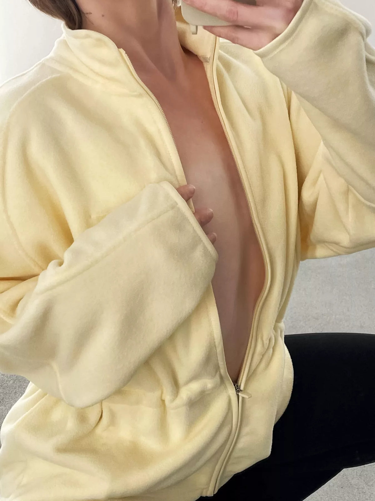 Drawstring Fleece Zip-Up Jacket