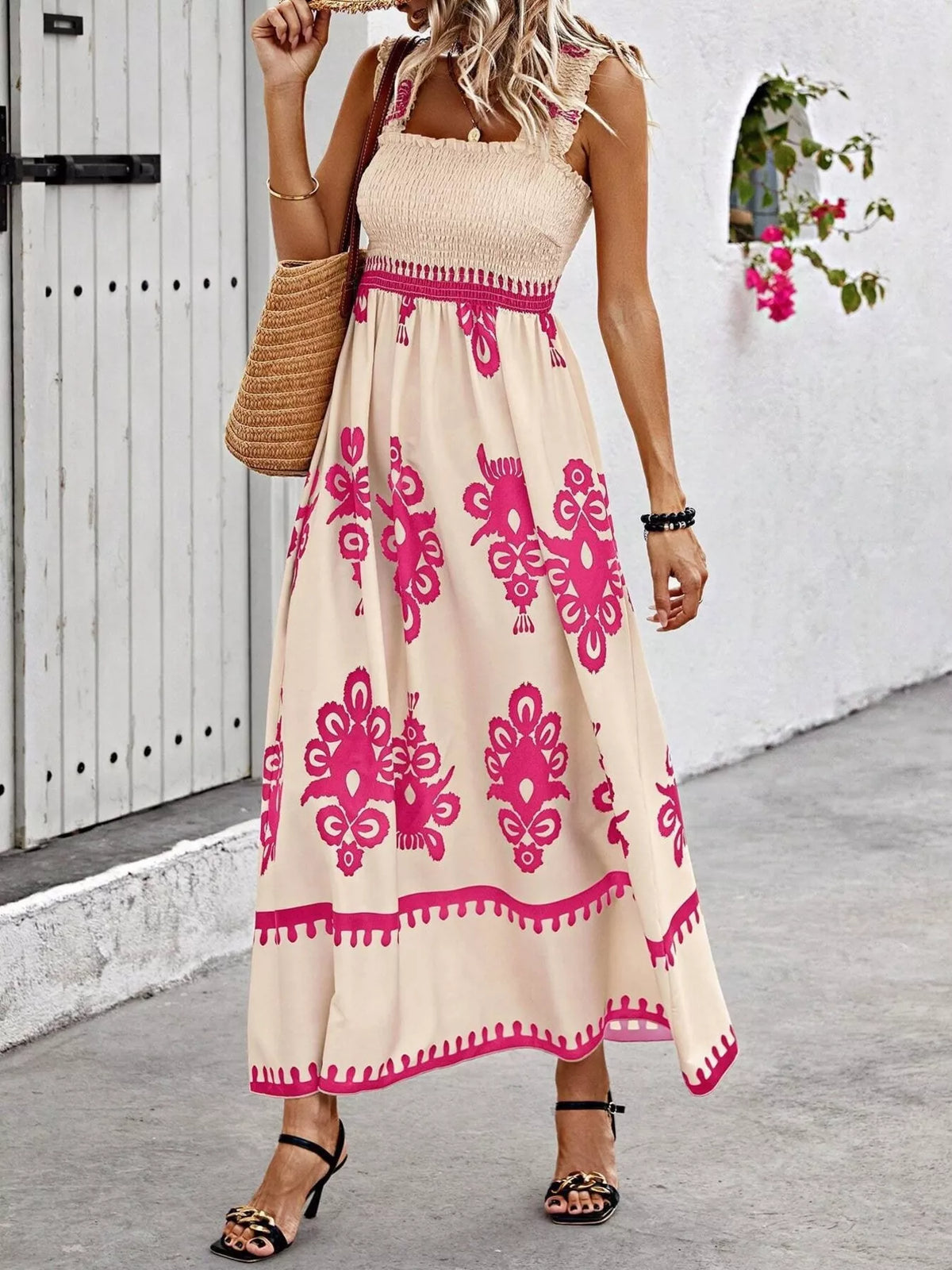 Smocked Square Neck Maxi Dress