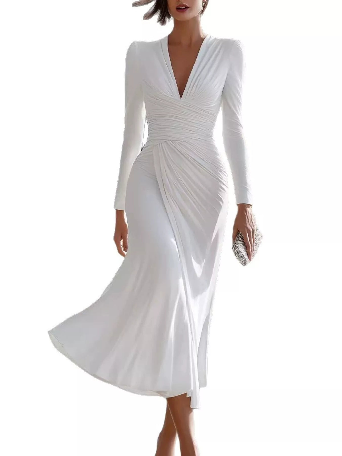 Ruched Long Sleeve Midi Dress
