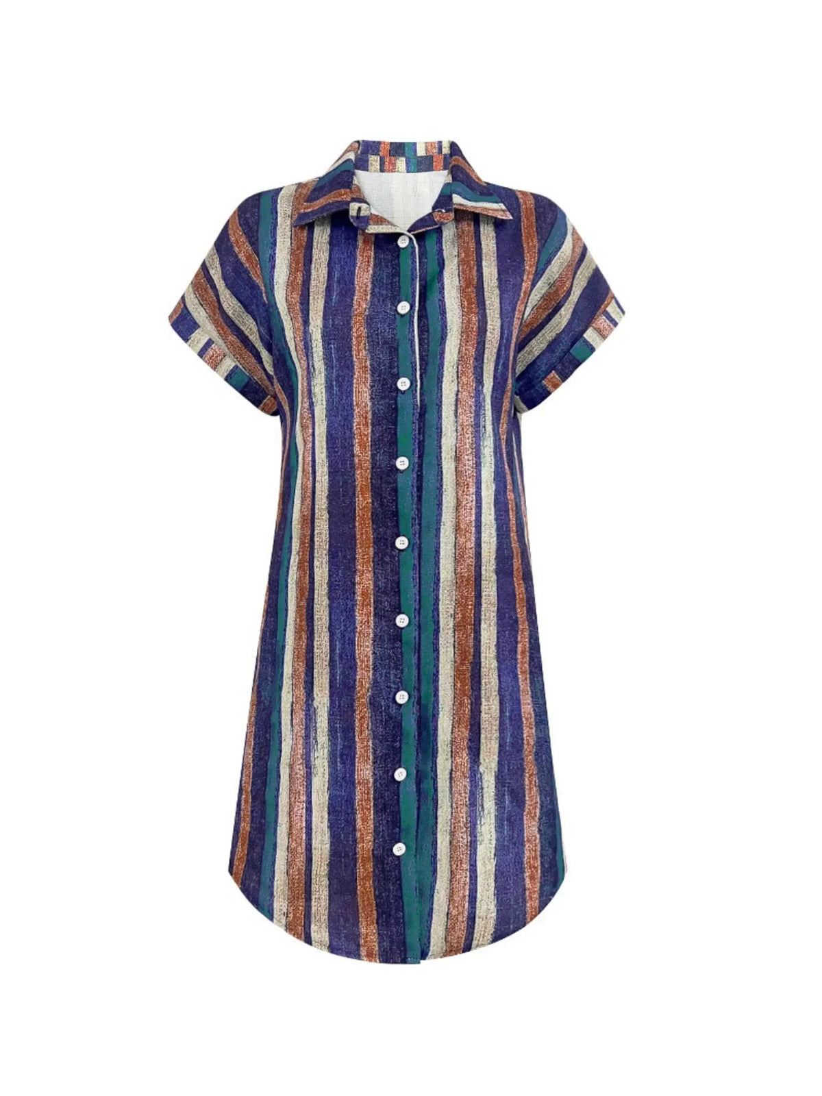Striped Button-Front Shirt Dress in Navy Blue