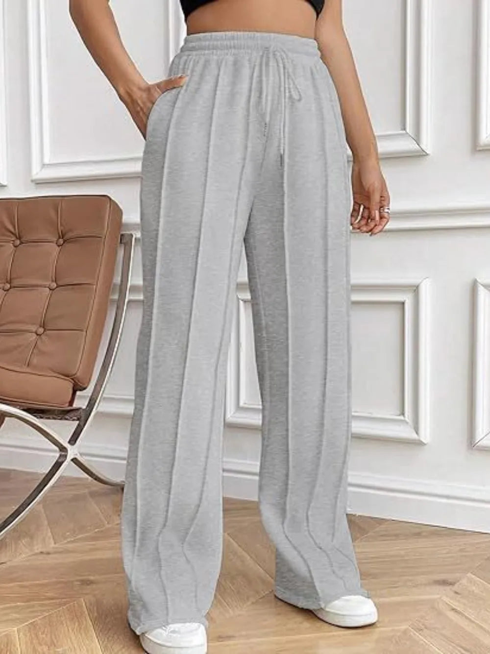 Drawstring Wide Leg Pants with Pockets by K&L