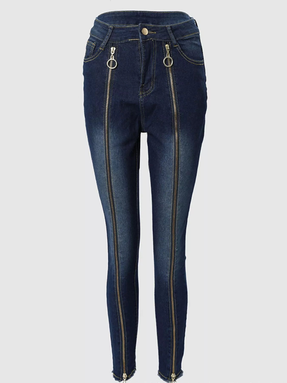 Zipper Front Skinny Jeans in Dark Blue