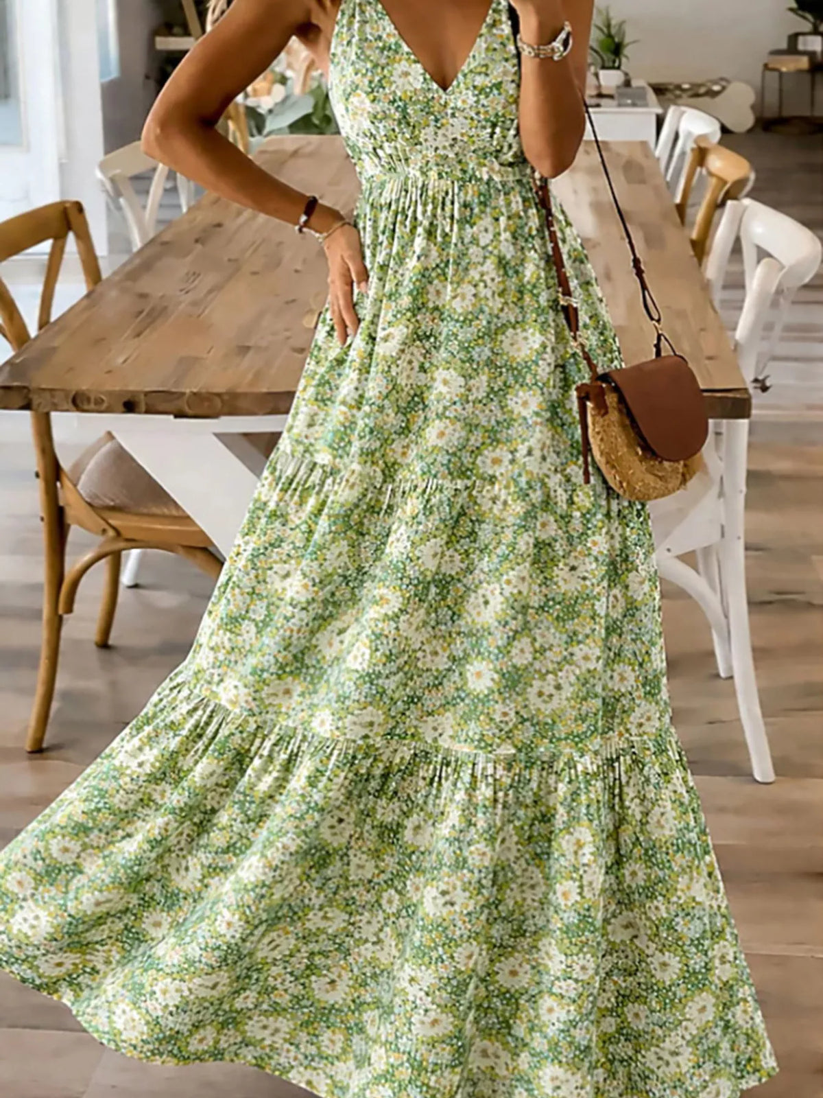 Floral Tiered Maxi Dress with Spaghetti Straps