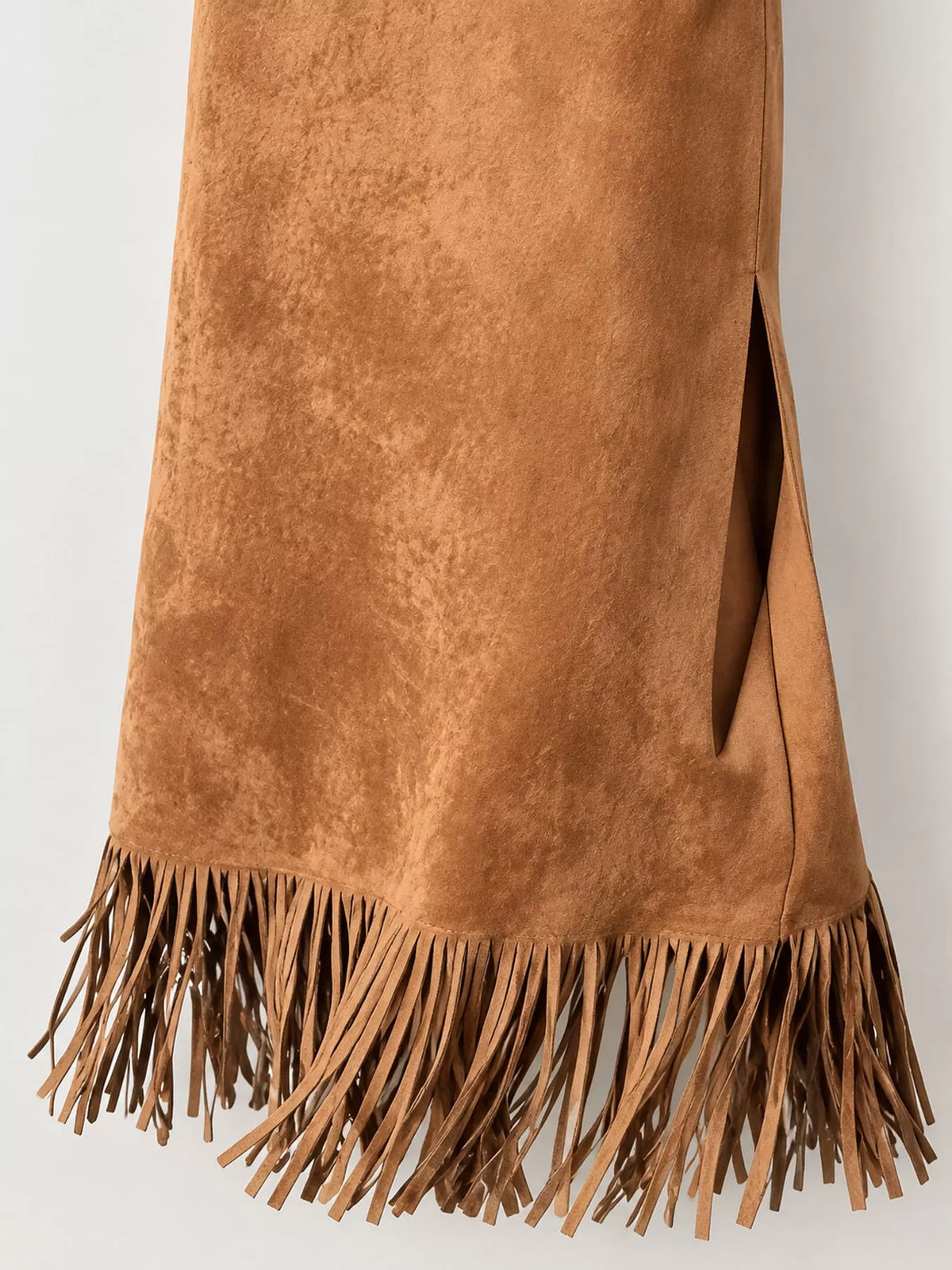 High-Waisted Fringe Midi Skirt