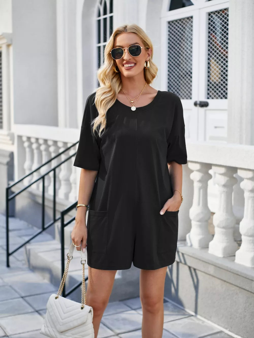 Backless Round Neck Half Sleeve Romper