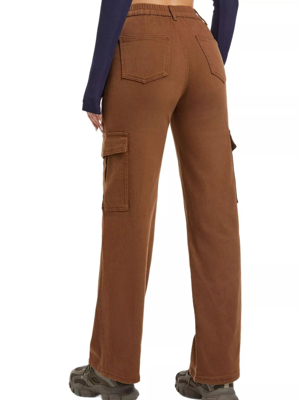 High-Waisted Cargo Jeans with Contrast Stitching