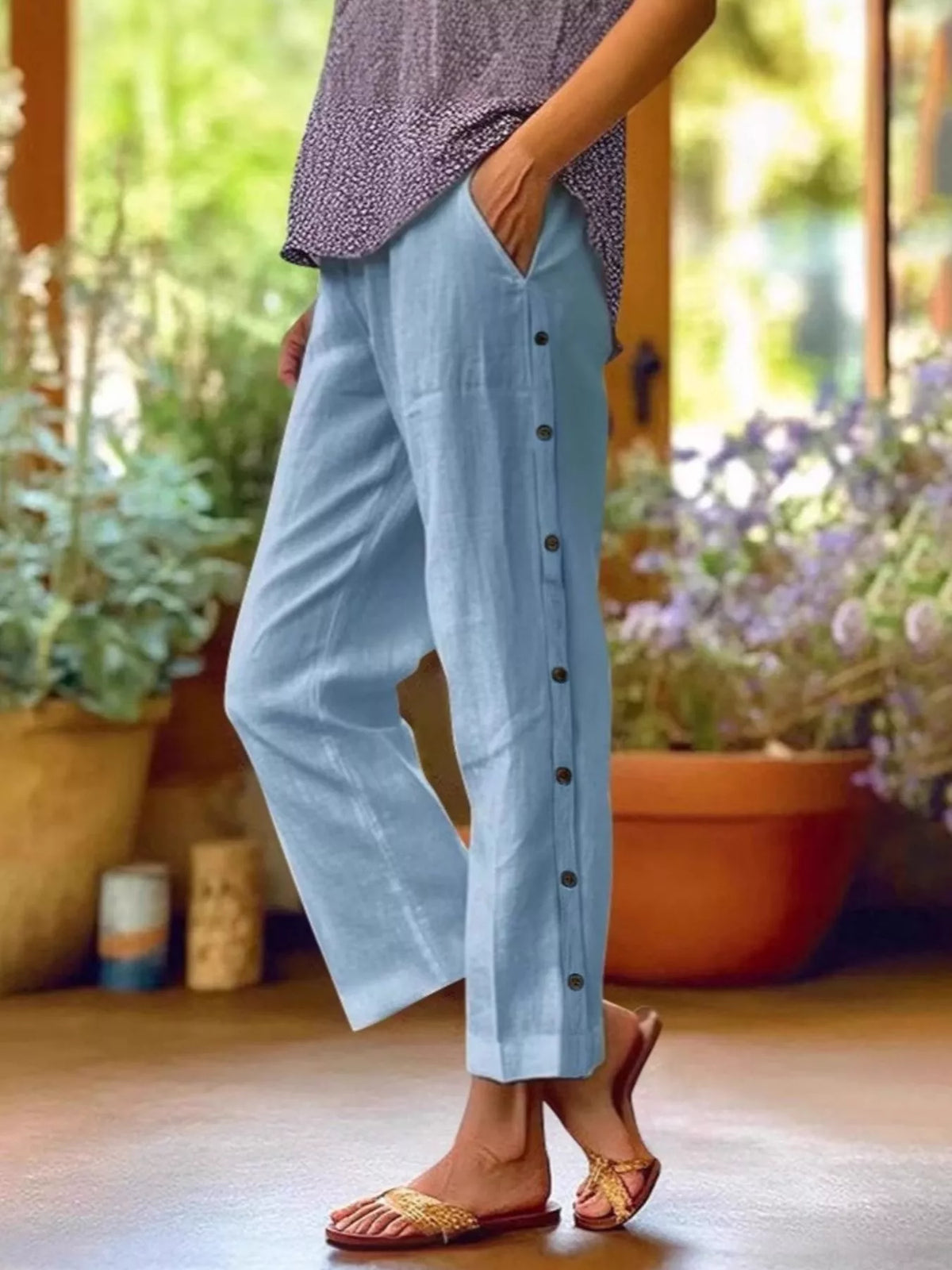 Side Button Detail Pants