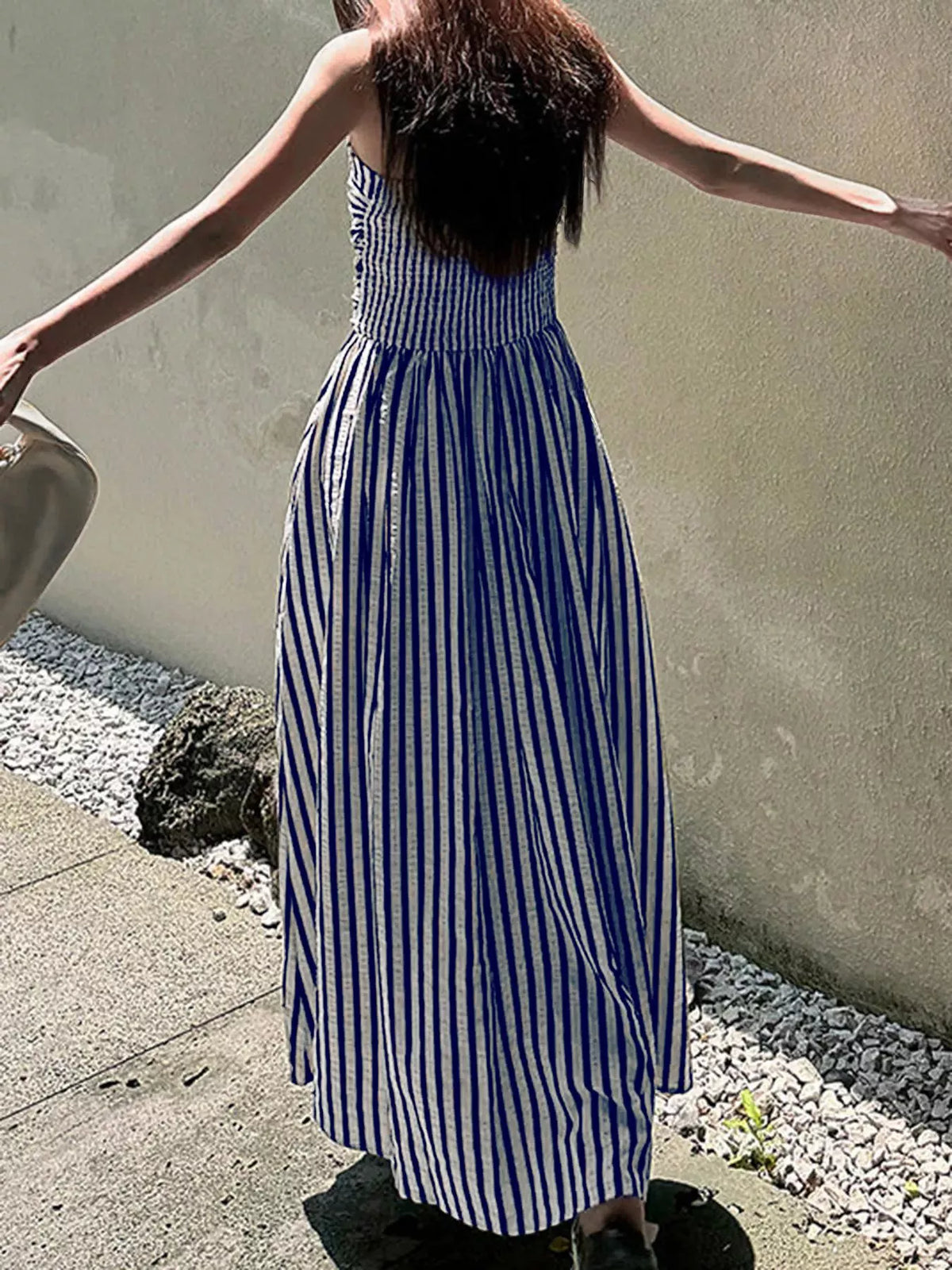 Striped Sleeveless Maxi Dress with Pockets