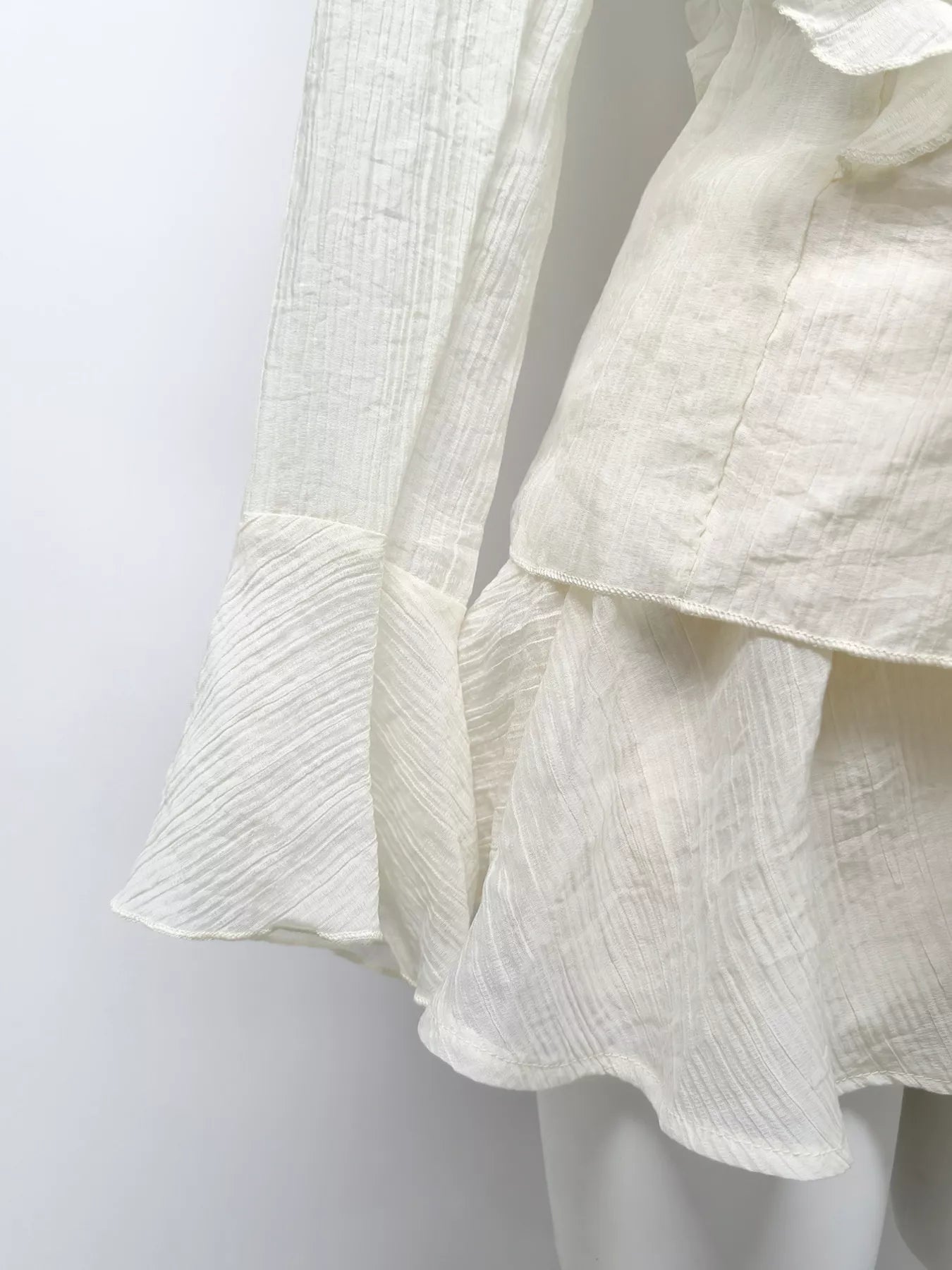Ruffle Trimmed Blouse and Skirt Set in Apricot