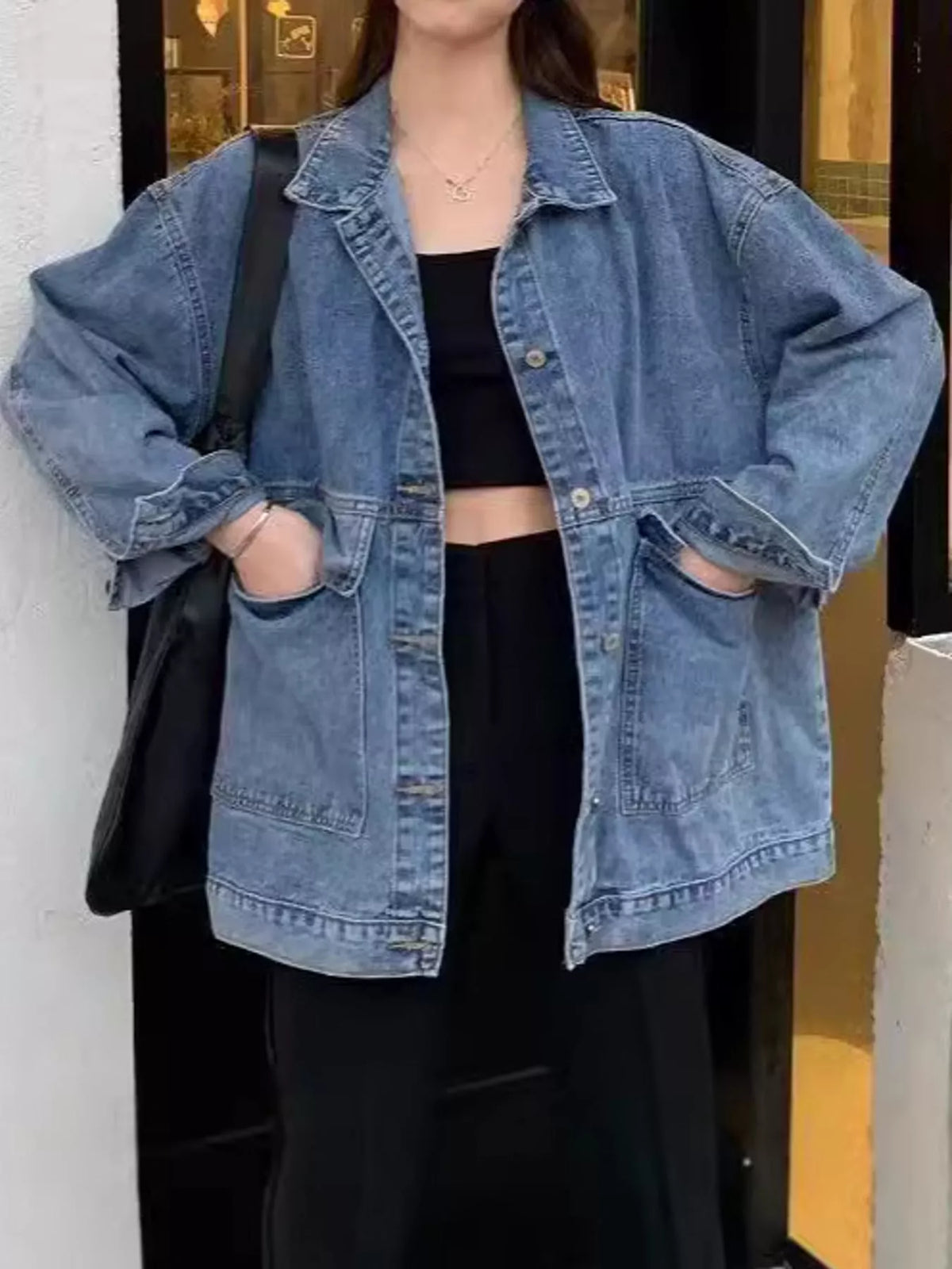 Oversized Denim Jacket with Utility Pockets