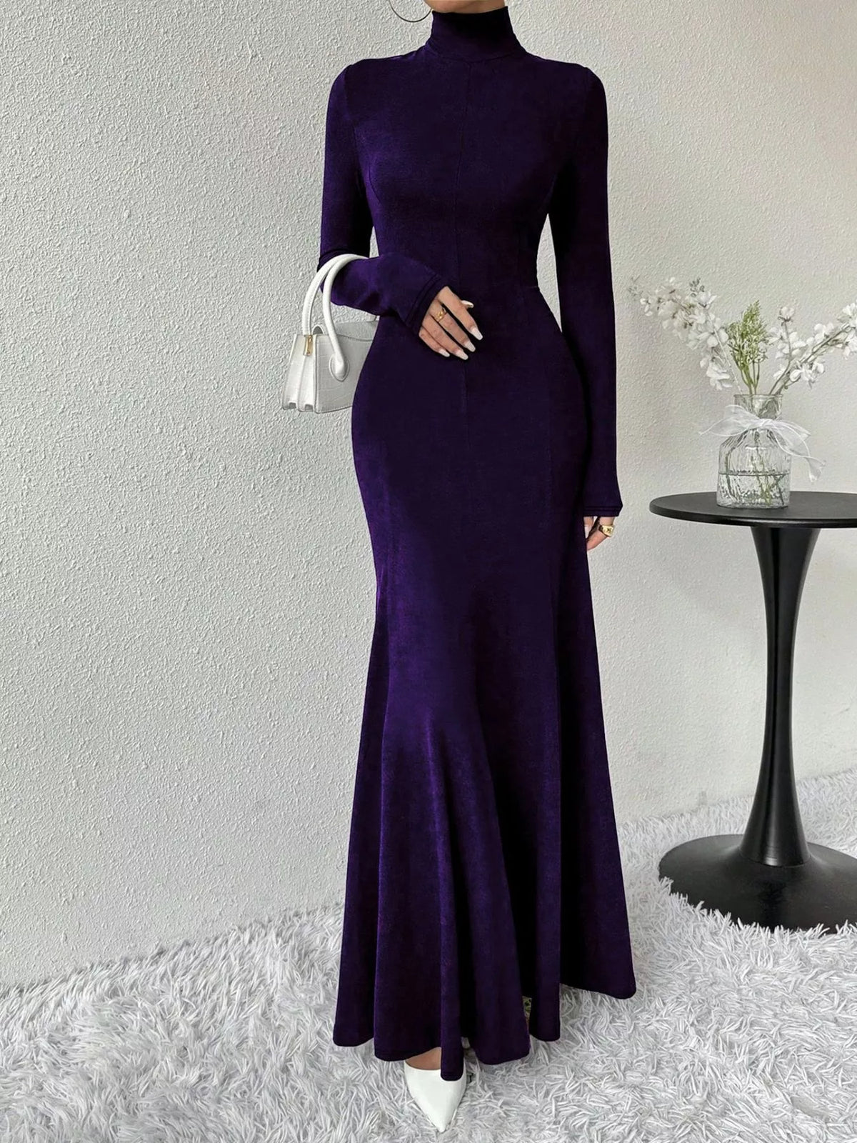 Turtleneck Long Sleeve Mermaid Maxi Dress