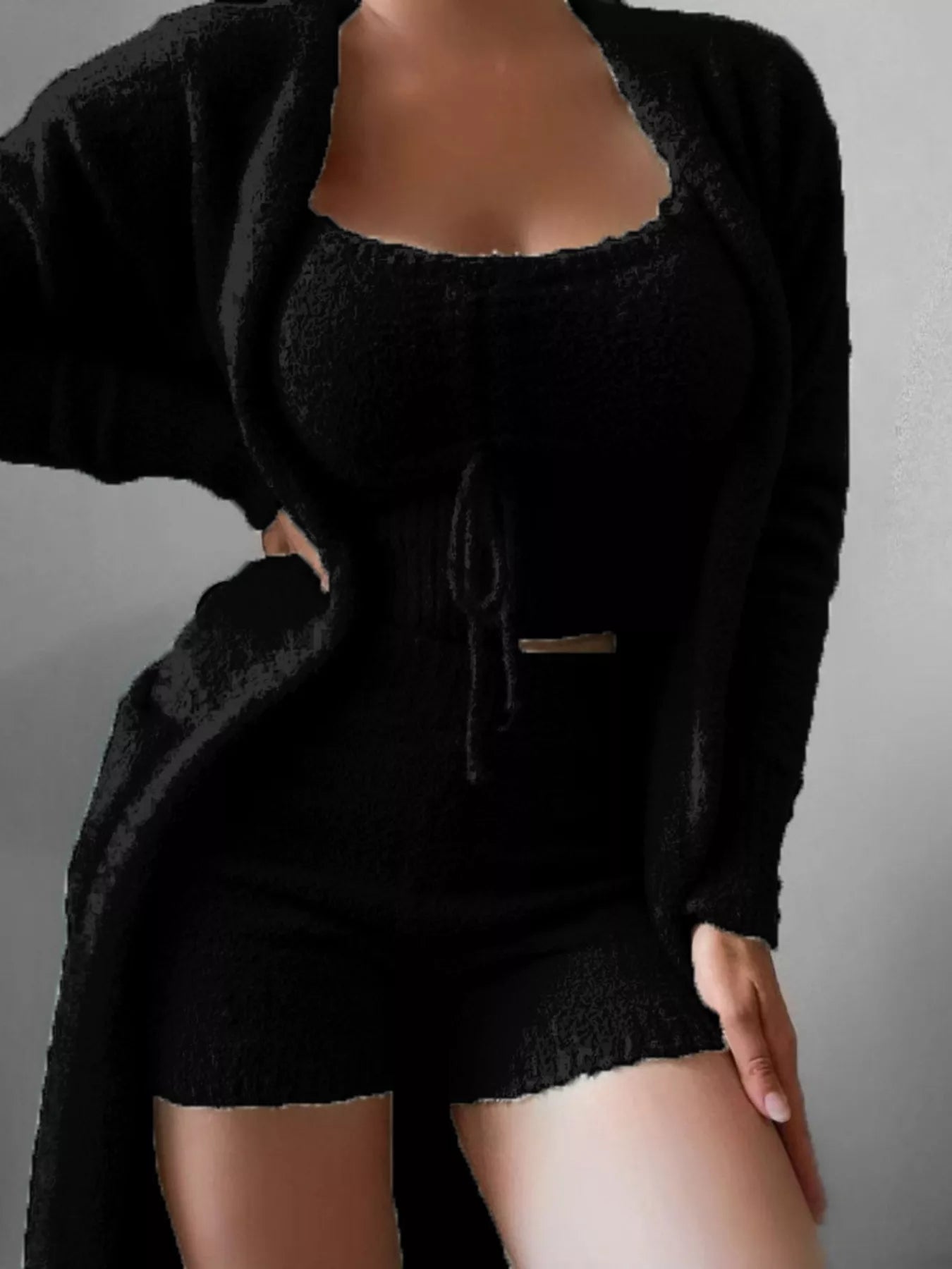 Plush Top, Shorts & Cardigan 3-Piece Set