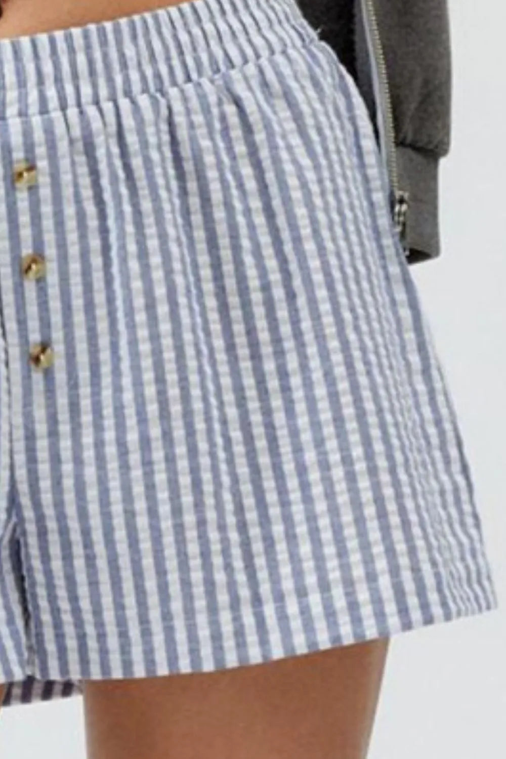 Striped Elastic Waist Shorts with Button Detail by Mystique Q