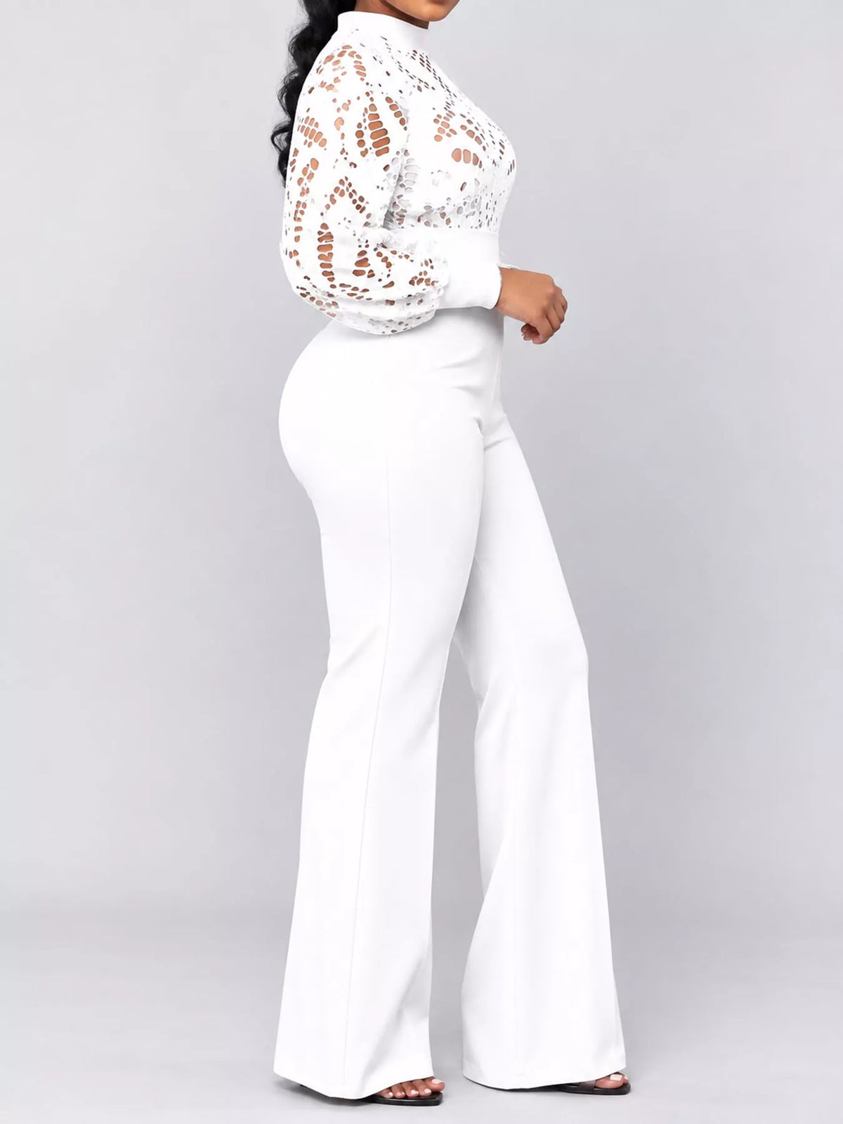 Lace Lantern Sleeve Flare Jumpsuit