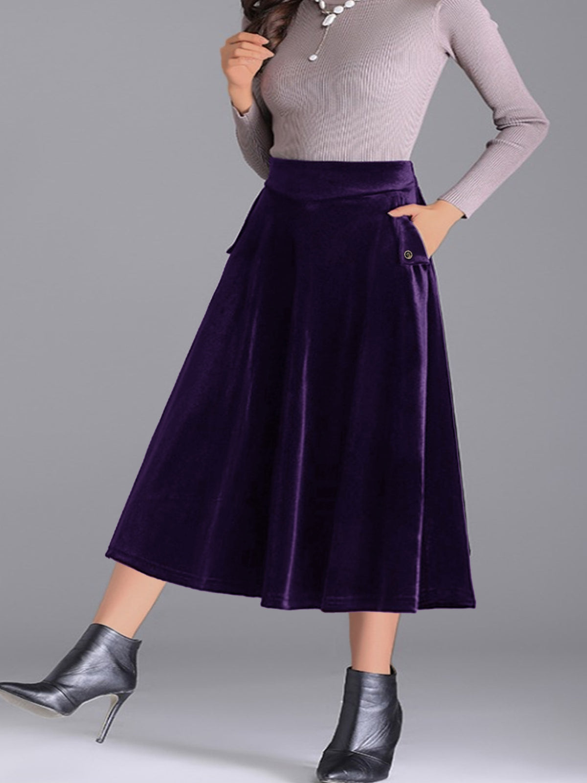 Plus Size Velvet A-Line Midi Skirt