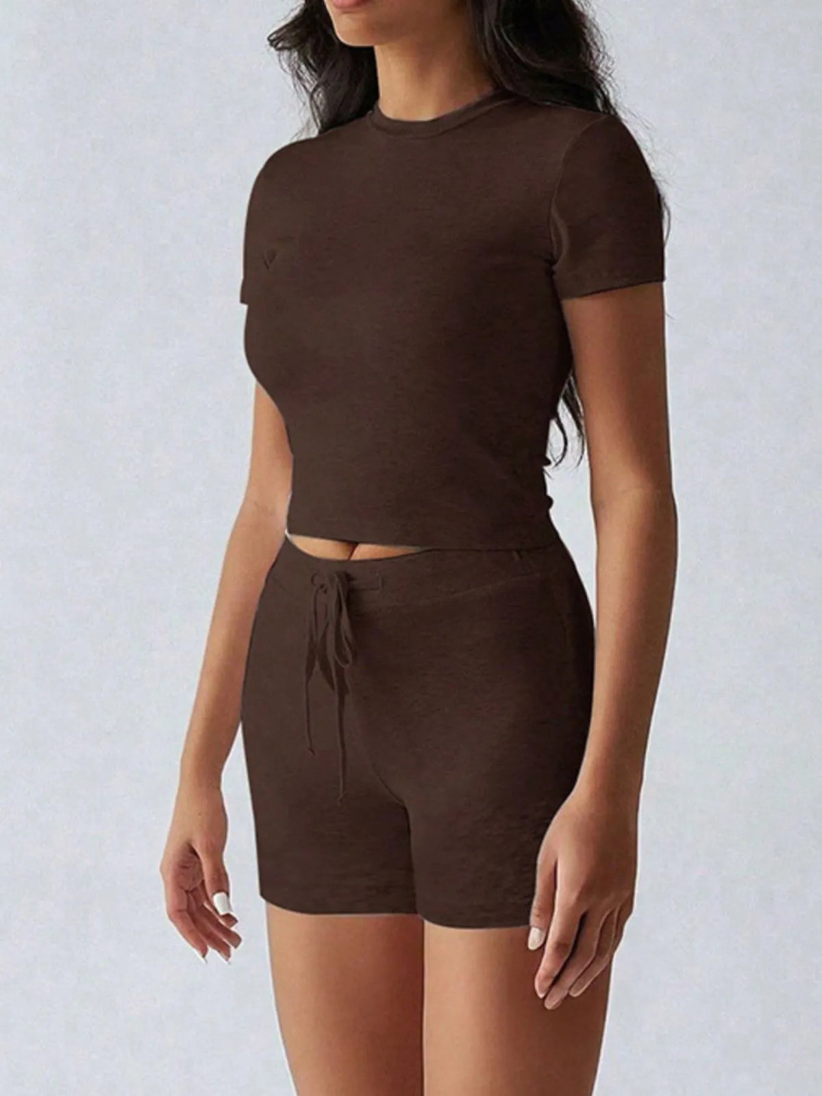Ribbed Round Neck Top and Shorts Set