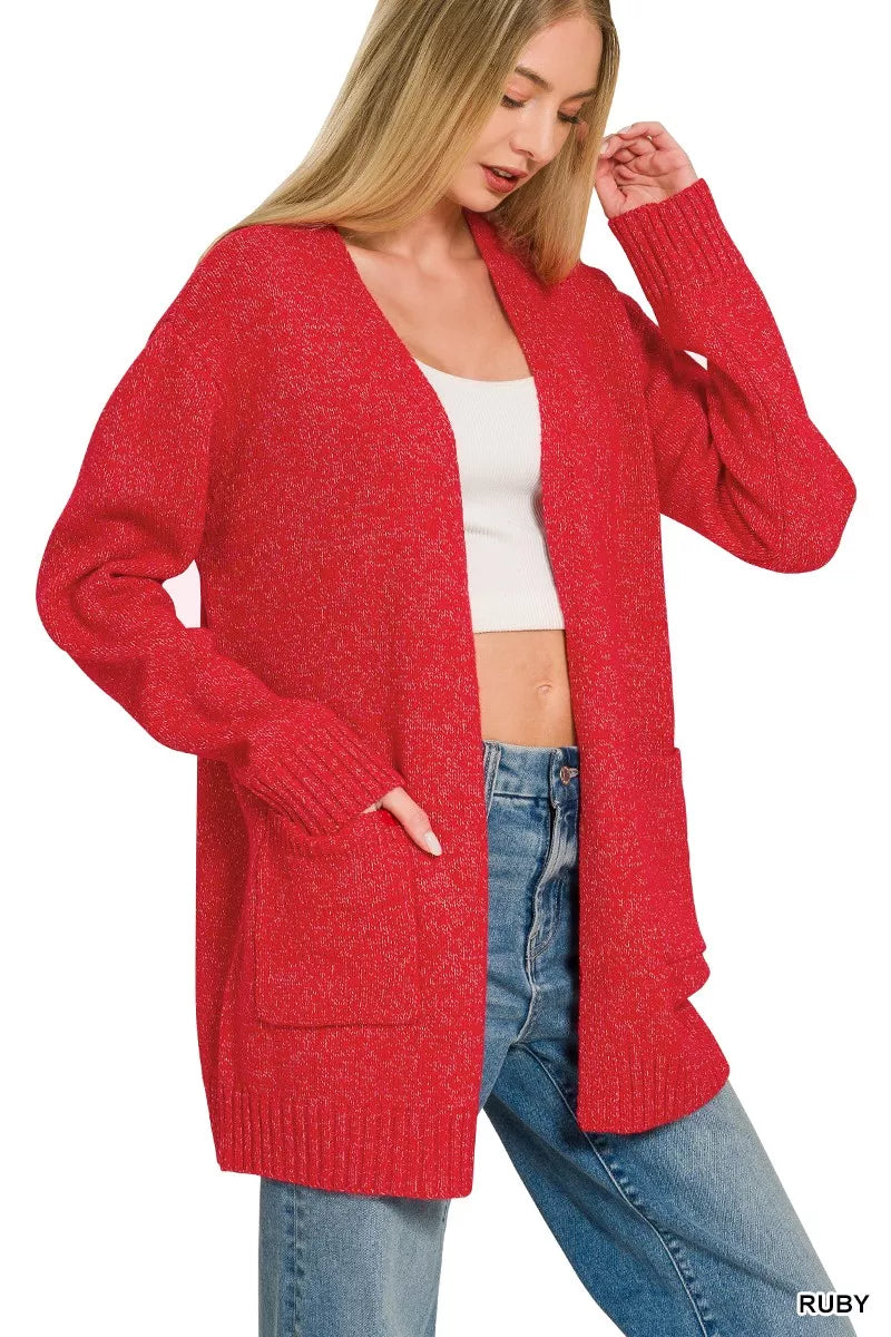 Zenana Open Front Cardigan in Ruby