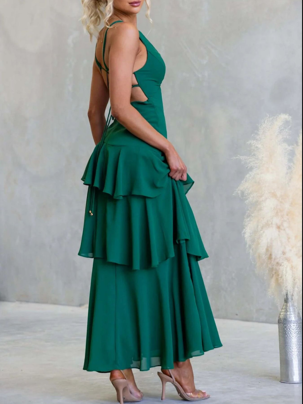Ruffled Layered Backless Maxi Dress