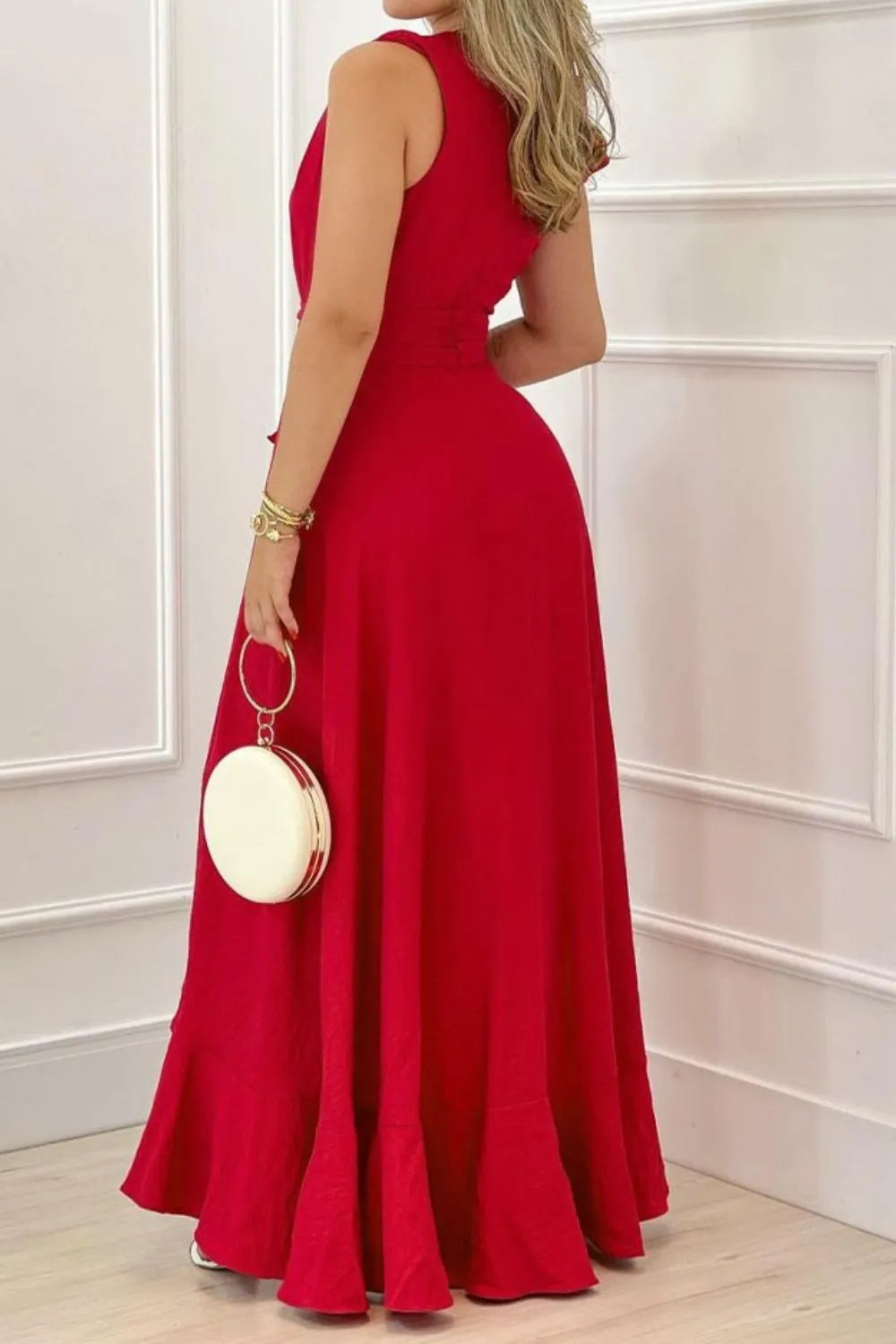 Ruffled Plunge Neck Maxi Dress