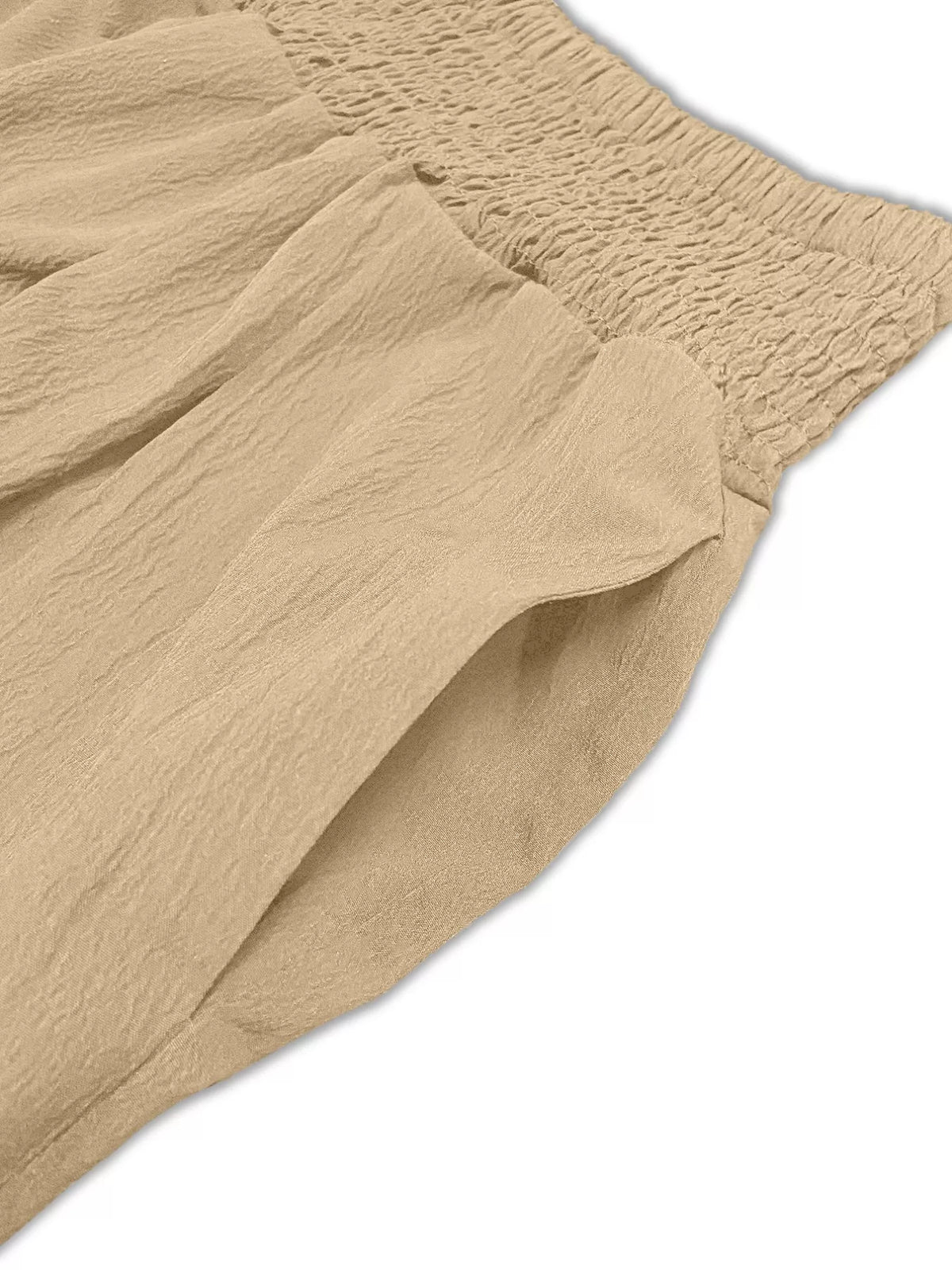 Smocked Cropped Wide Leg Pants in Beige
