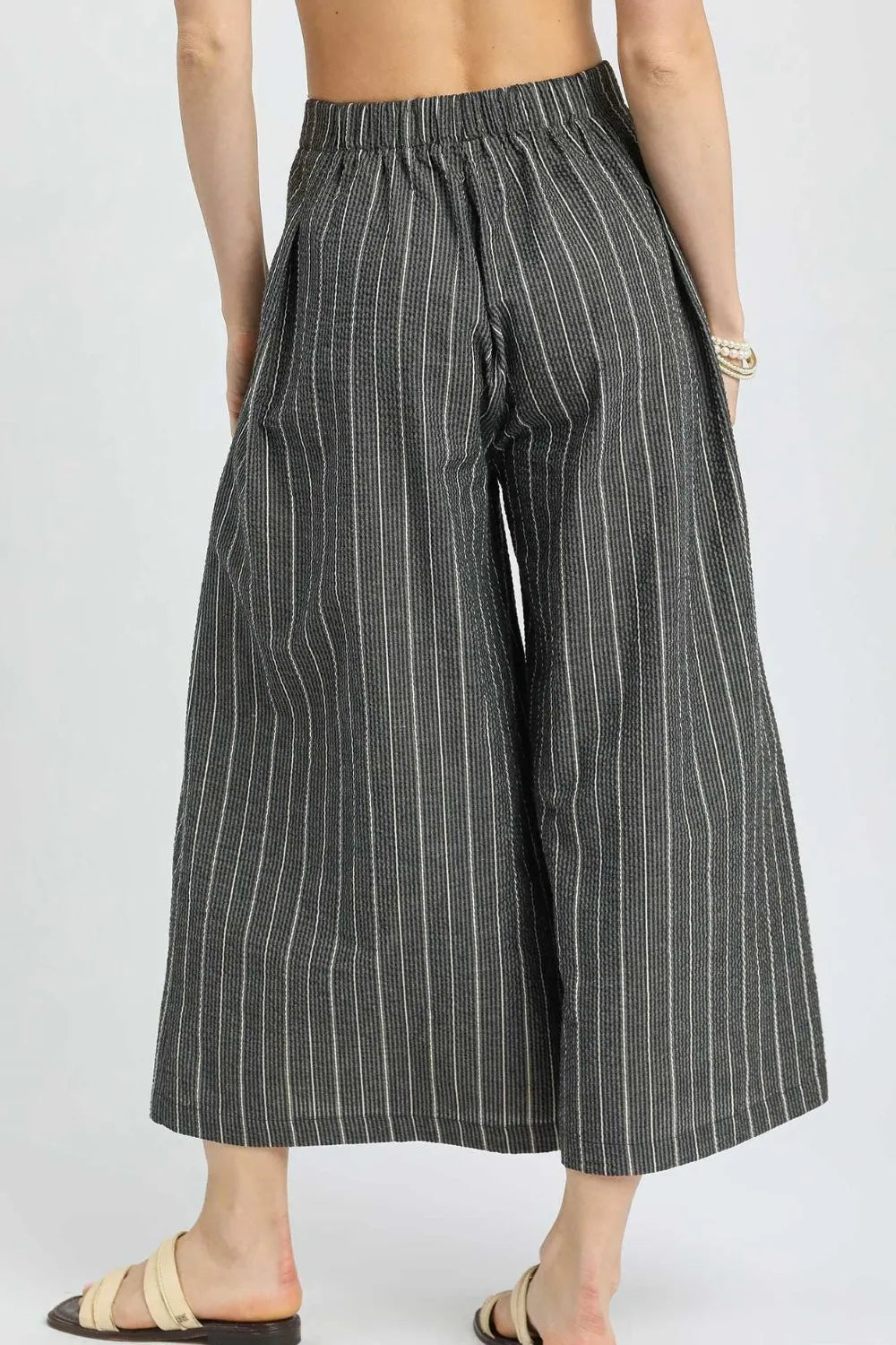 Umgee Pinstripe Crop Palazzo Pants in Black