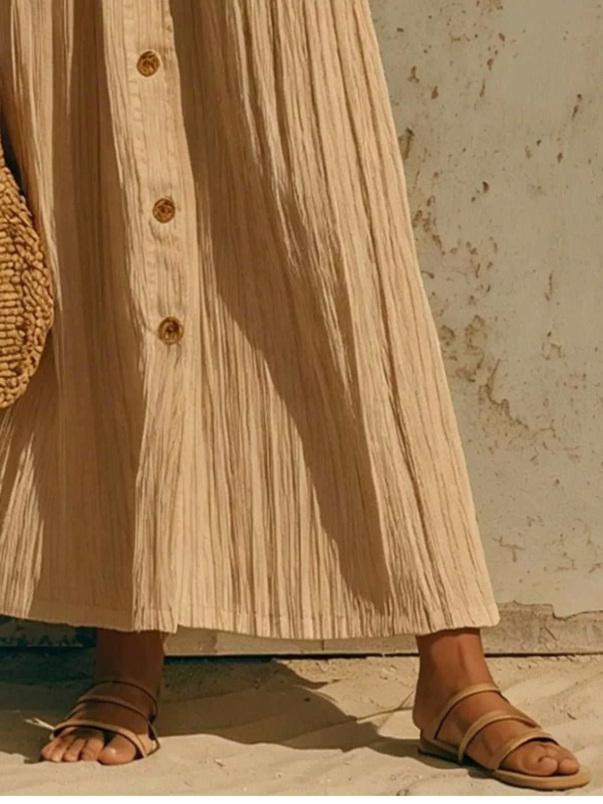 Textured Button-Down Long Sleeve Maxi Dress