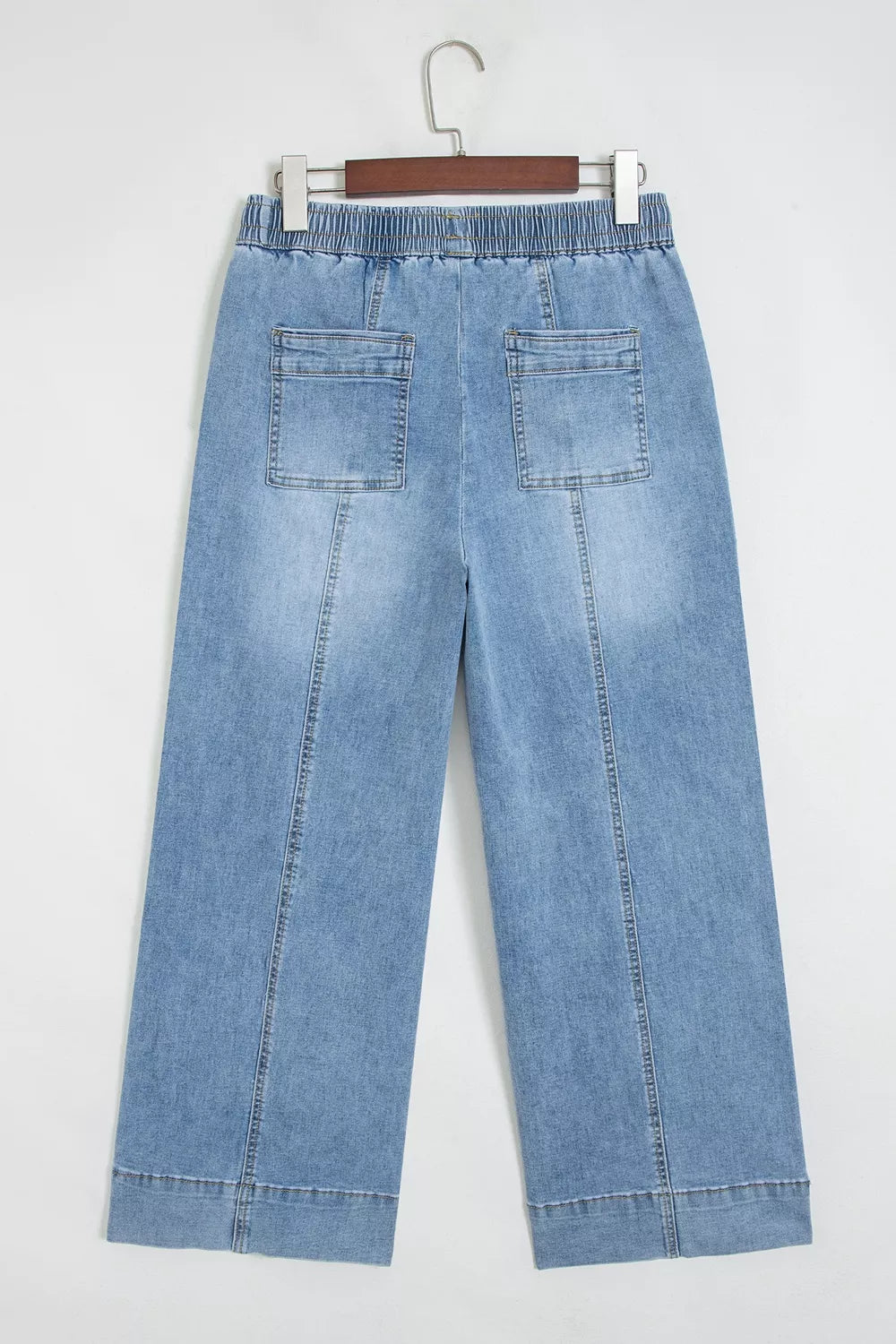 Drawstring Wide Leg Ankle Jeans in Light Blue